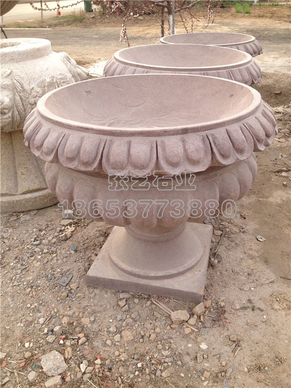 石雕花缽，黃銹石花盆