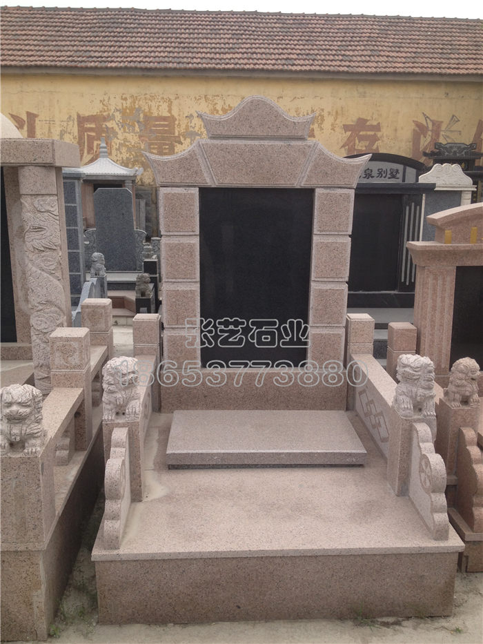 紅色花崗巖石雕墓碑