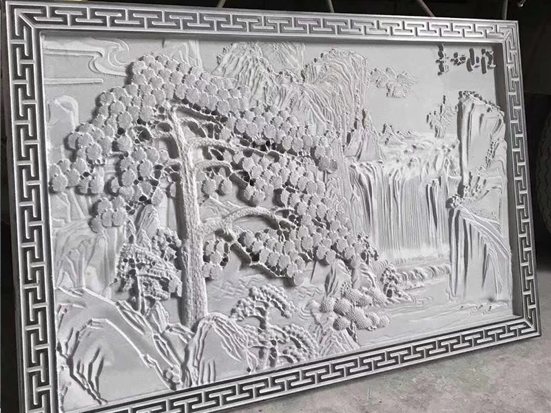 迎客松石雕壁畫