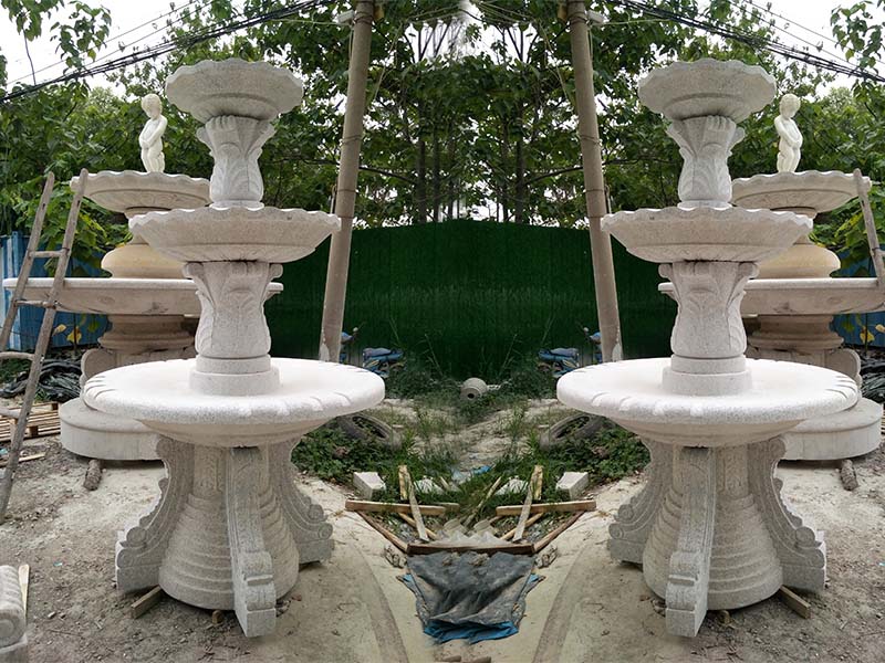 芝麻白石雕噴泉 