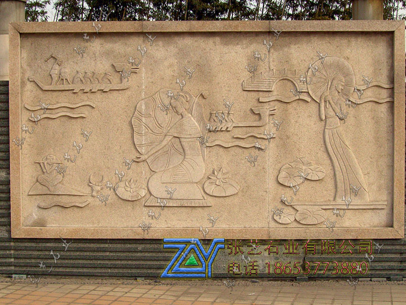 黃砂巖江南煙雨石雕壁畫迎門墻設(shè)計