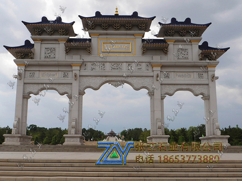 五門十一樓青石仿古石頭山門-石牌坊