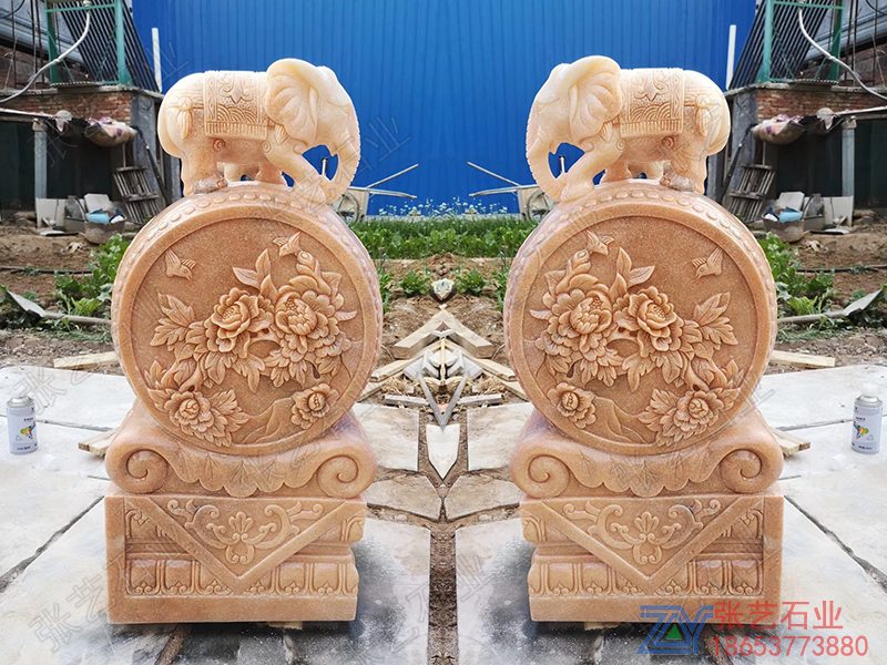 晚霞紅石雕抱鼓石