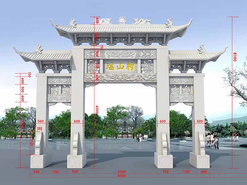 村口三門(mén)三樓石牌坊石牌樓加工